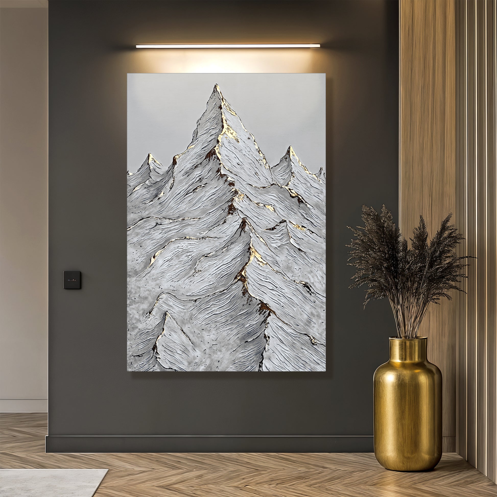 Golden Frozen Peaks Abstract Wall Art