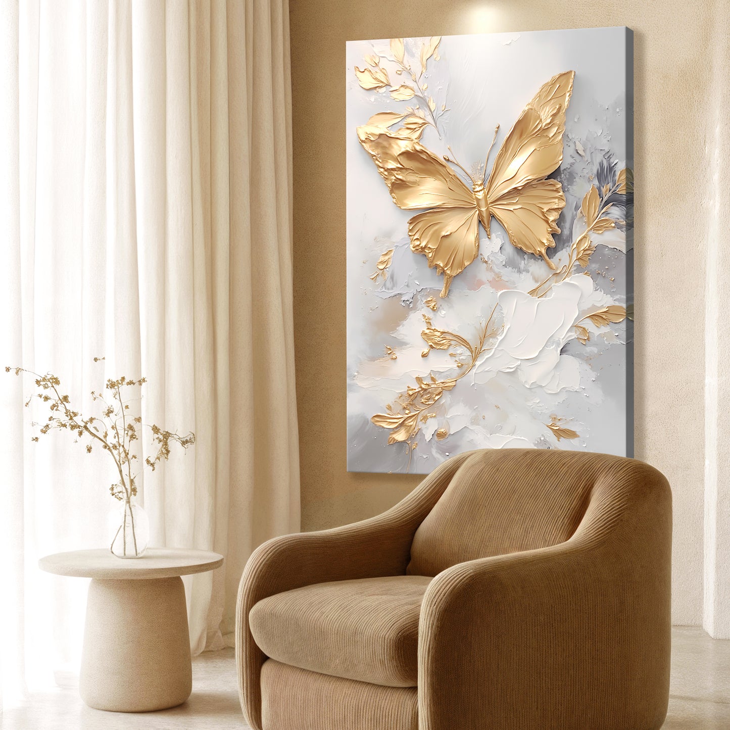 Golden Butterfly Wings Abstract Wall Art