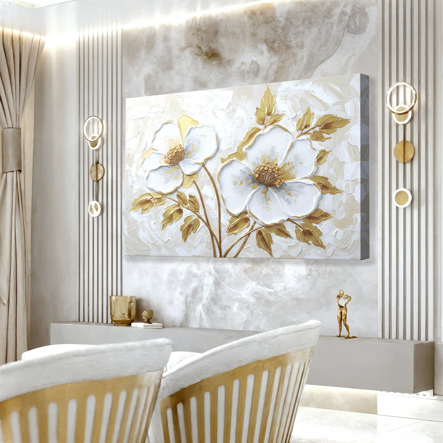 Golden Blossom Abstract Wall Art