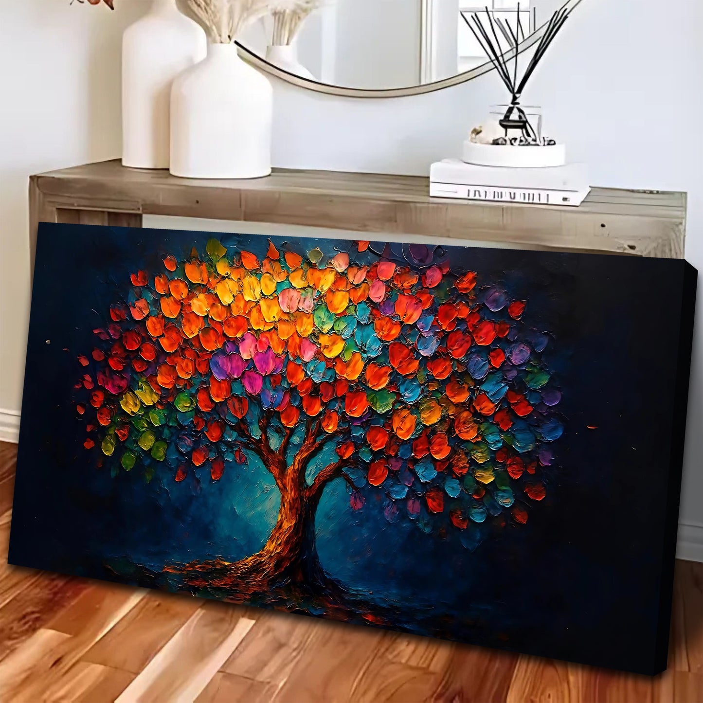 Rainbow Bloom Impasto Wall Art