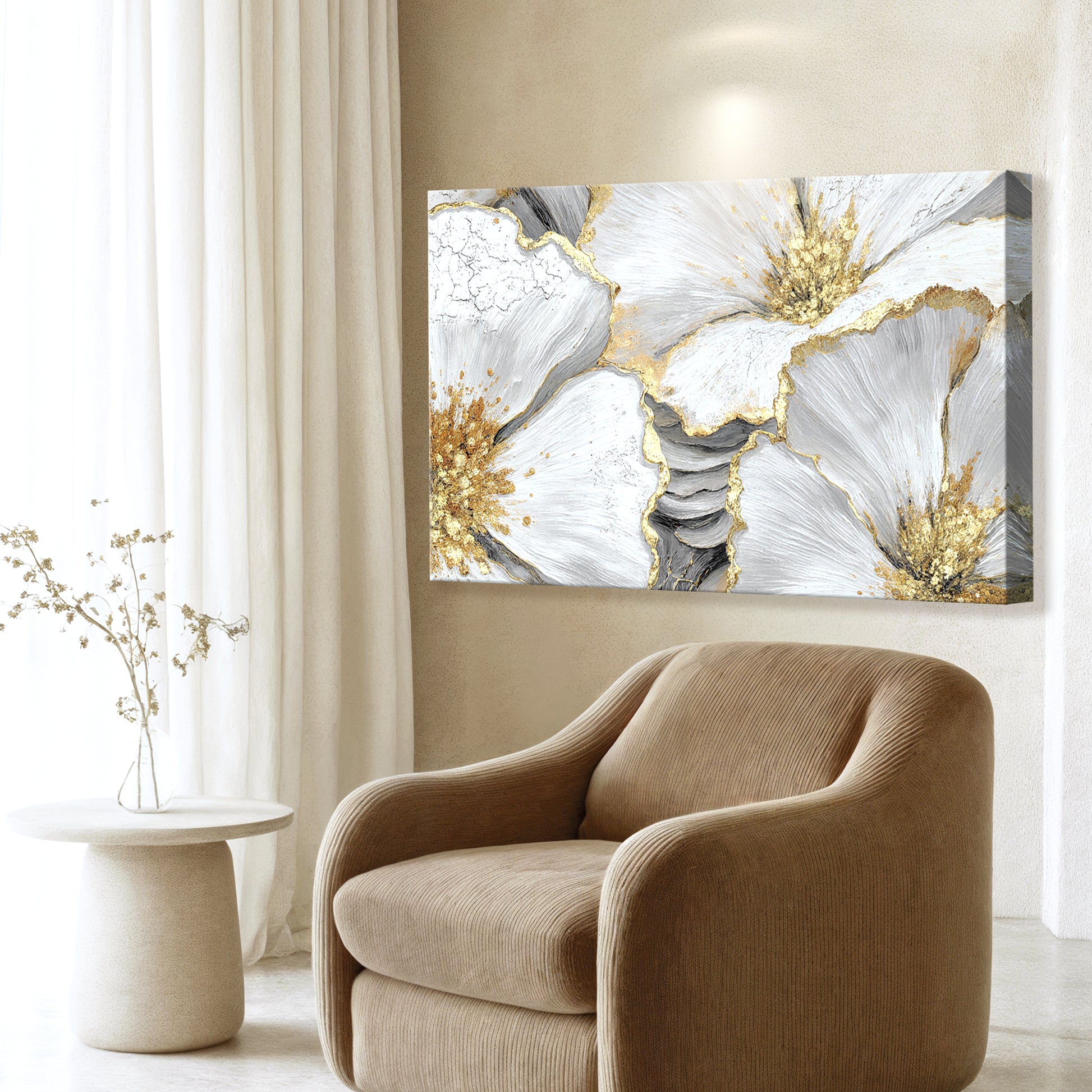 Golden Bloom Abstract Wall Art