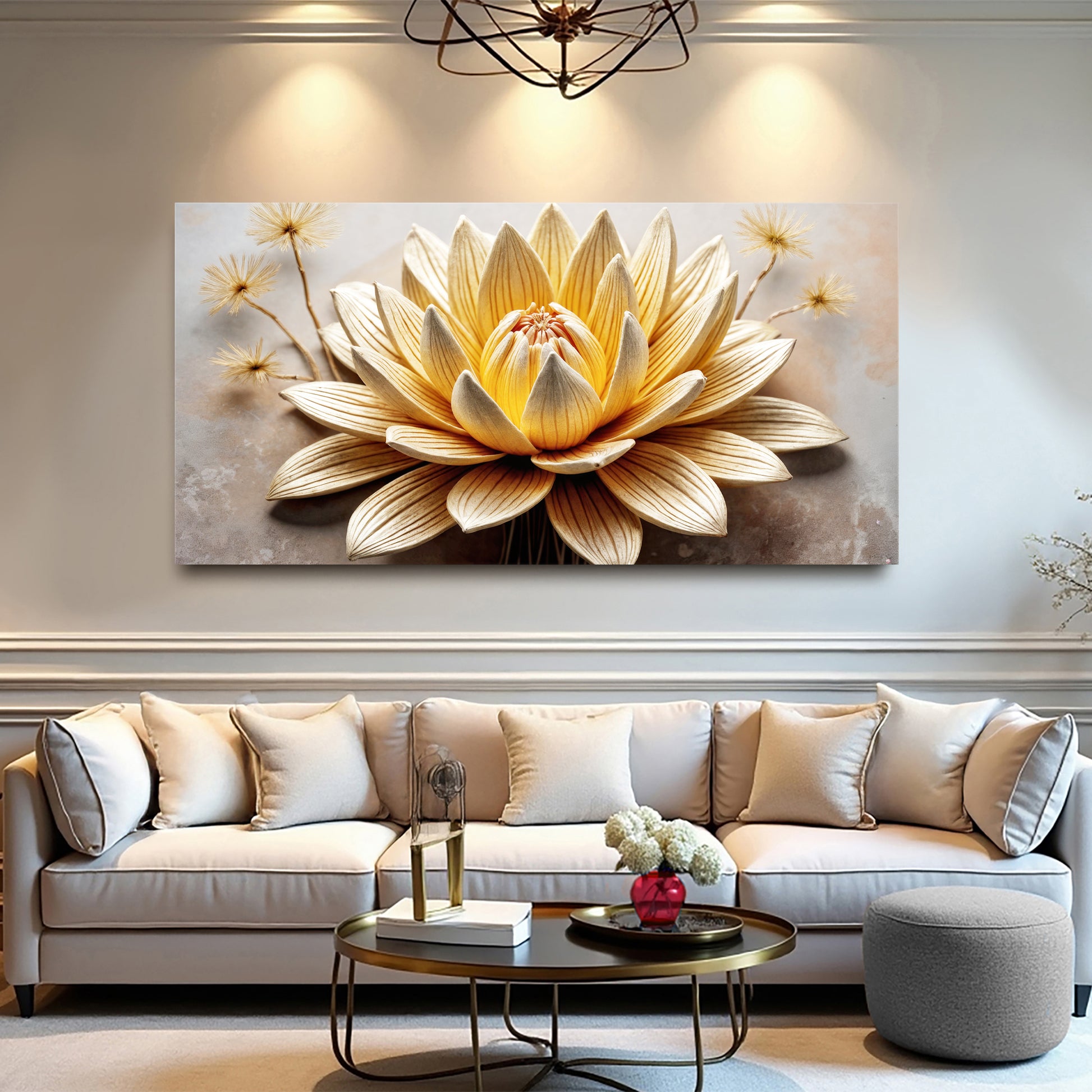 Golden Lotus Minimalist Abstract Wall Art II