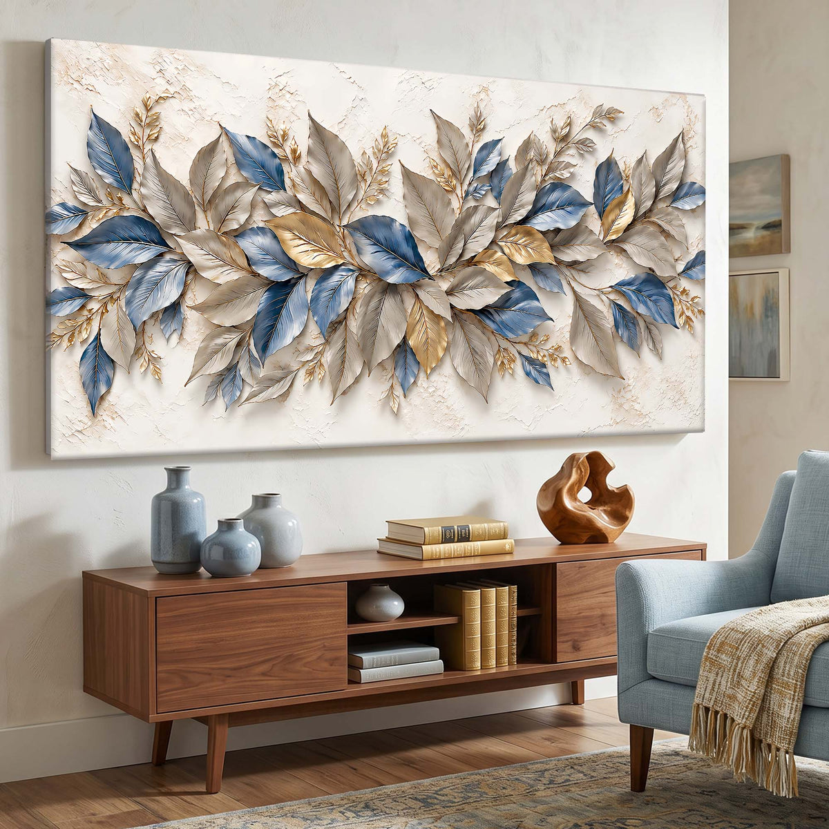 Blue & Gold Botanical Leaves