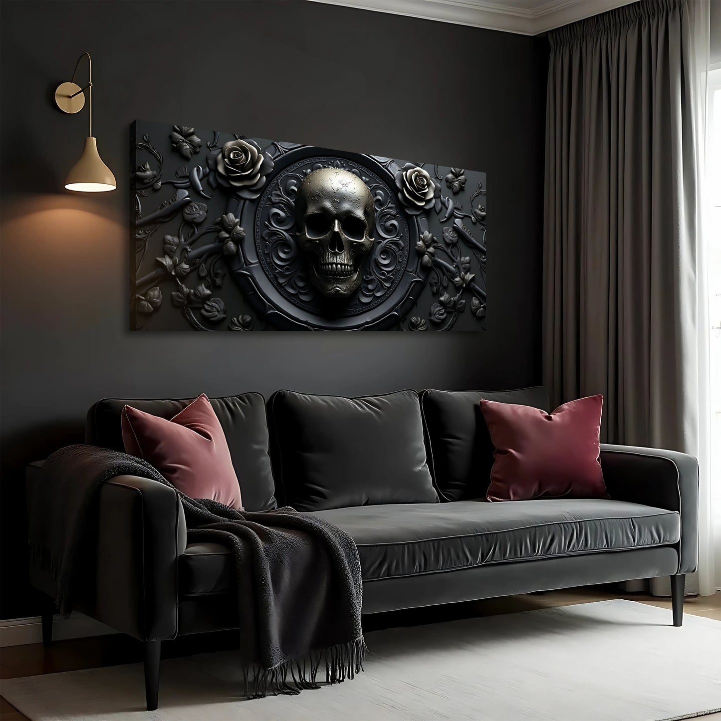 3D Rose and Skull Wall Art VI