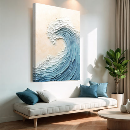 Blue Minimalist Beach Wave Wall Art