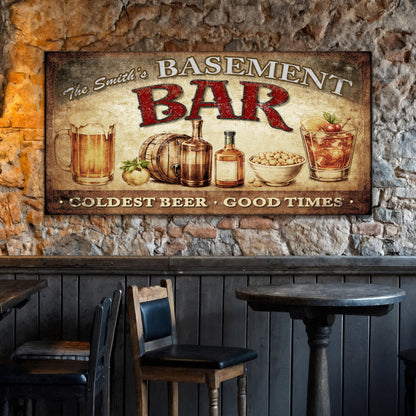 Personalized Rustic Basement Bar Wall Sign