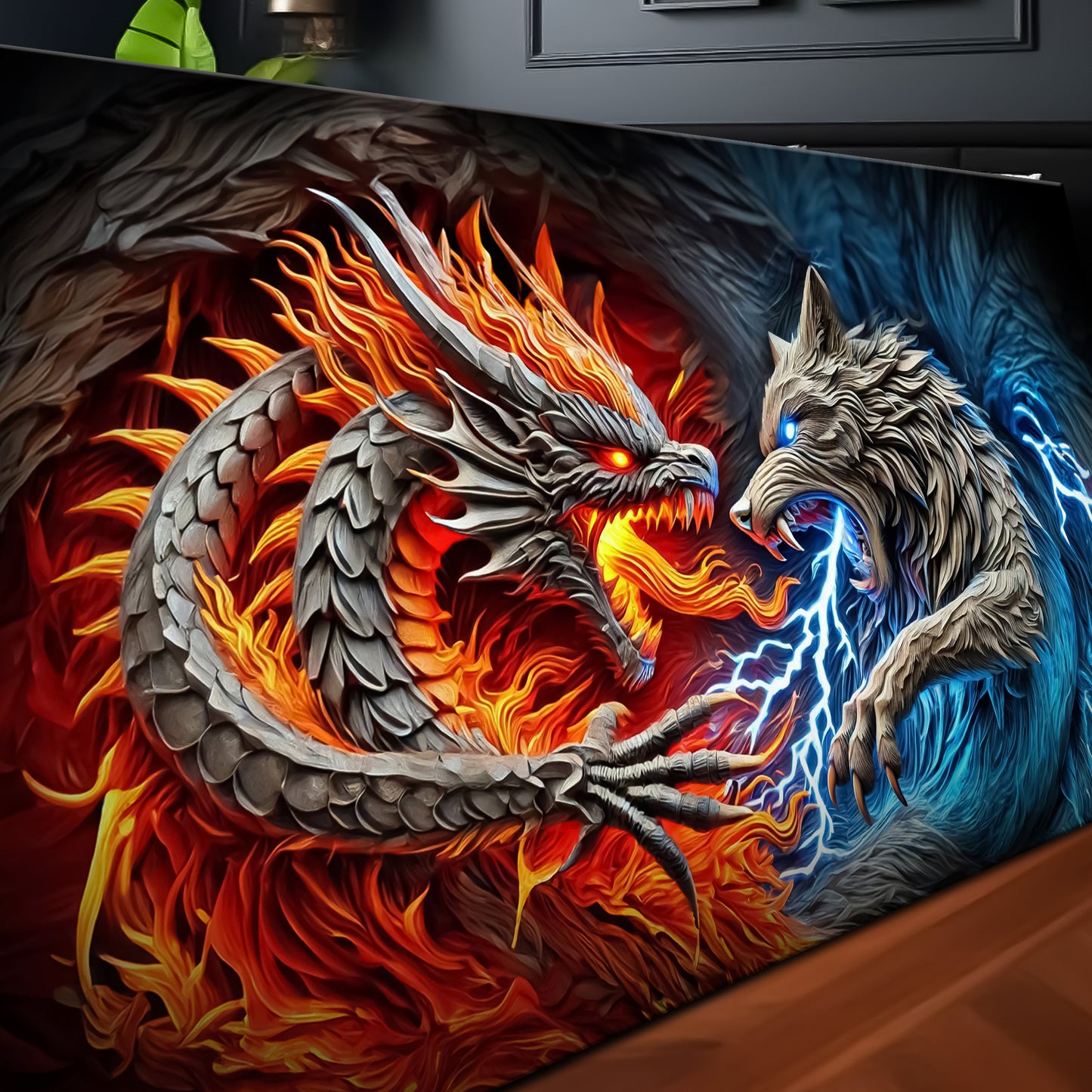 3D Dragon and Wolf Wall Art II