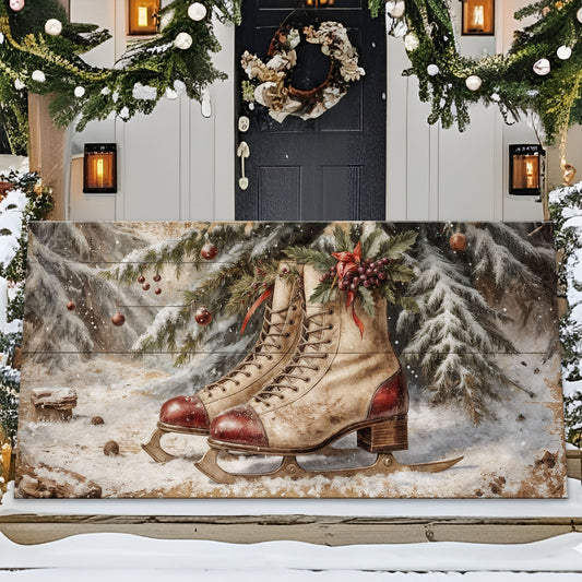 Vintage Christmas Red Skates Wall Art