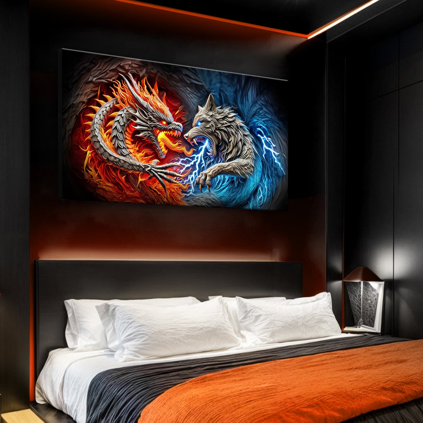 3D Dragon and Wolf Wall Art II