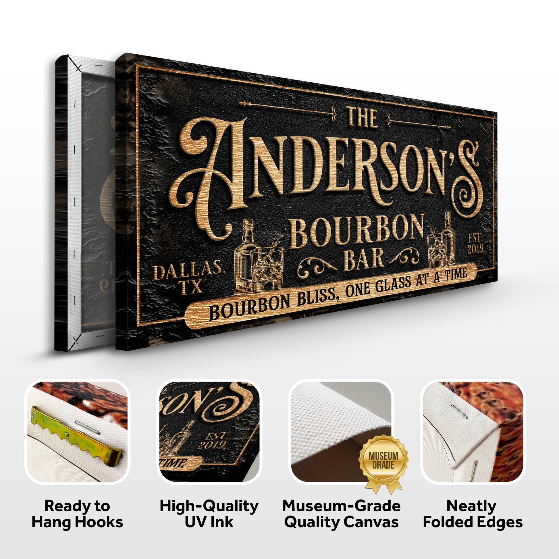 Personalized Bourbon Bar Sign III Specs - Image by Tailored Canvases