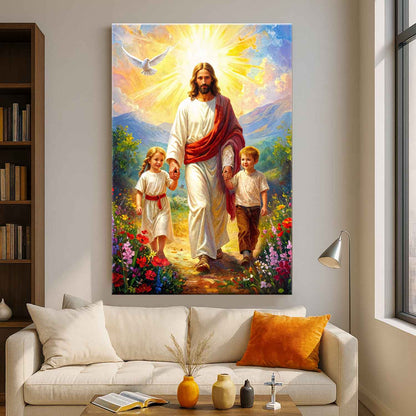 Jesus Walking With Kids Faith Wall Art
