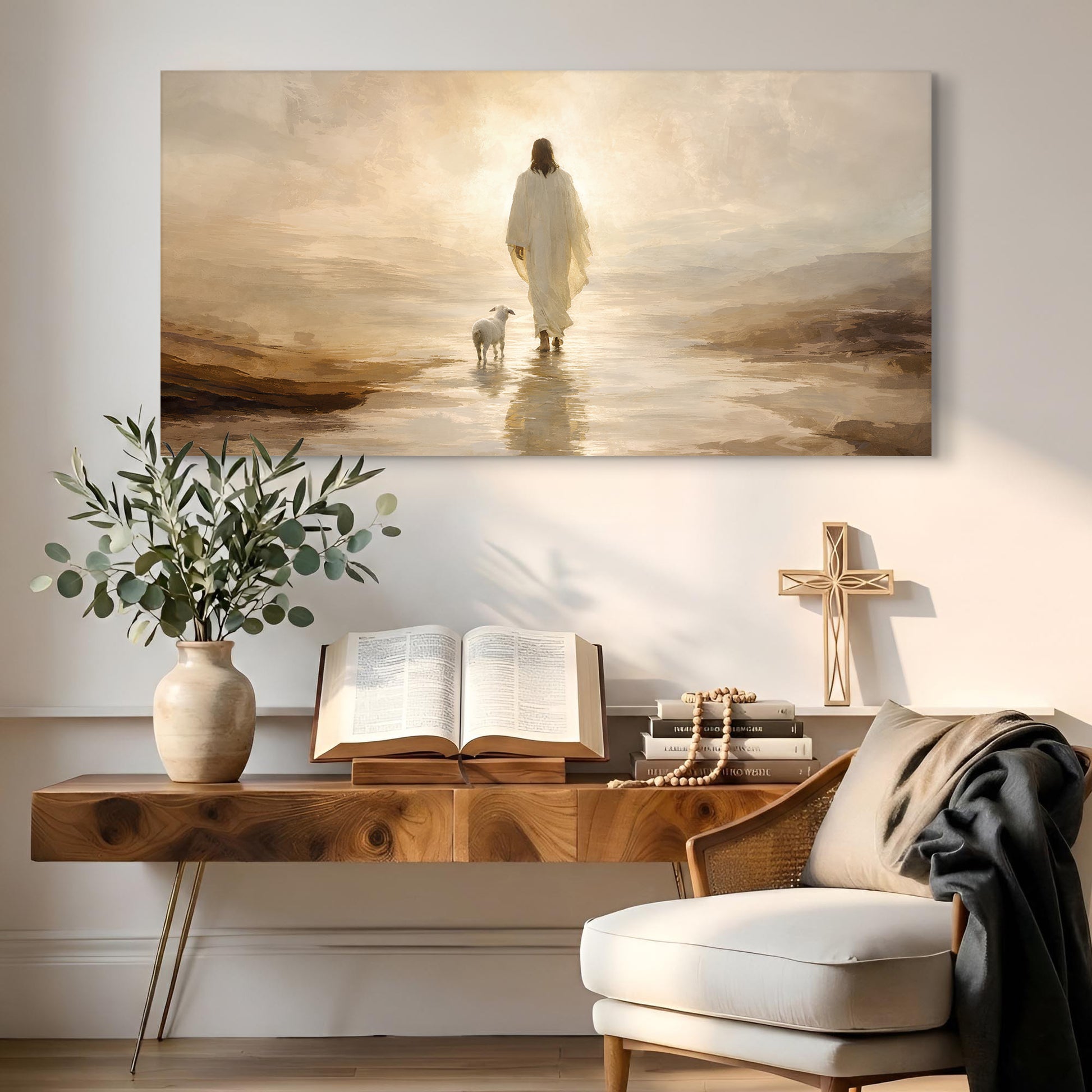 Jesus Leaves With Sheep Wall Art