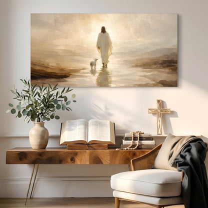 Jesus Leaves With Sheep Wall Art
