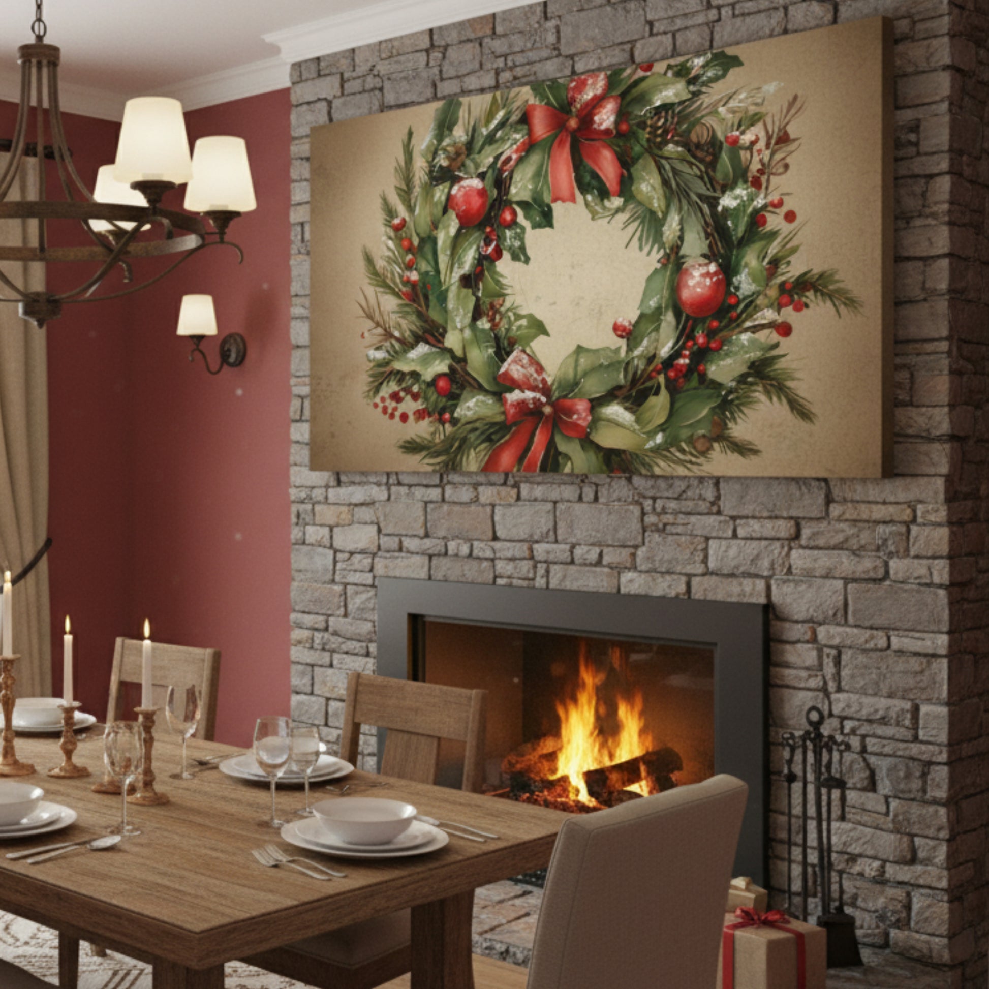 Vintage Christmas Wreath Wall Art