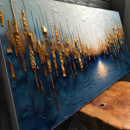 Golden Forest Reflection Abstract Impasto Wall Art