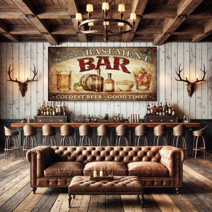 Personalized Rustic Basement Bar Wall Sign