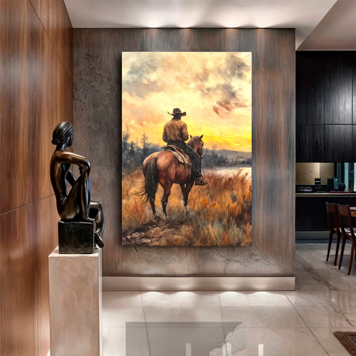 Cowboy At Sunset Wall Art