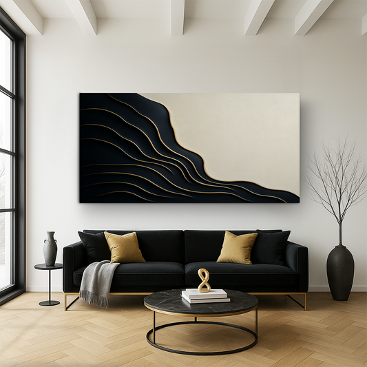 Black and Gold Minimalist Abstract Wall Art