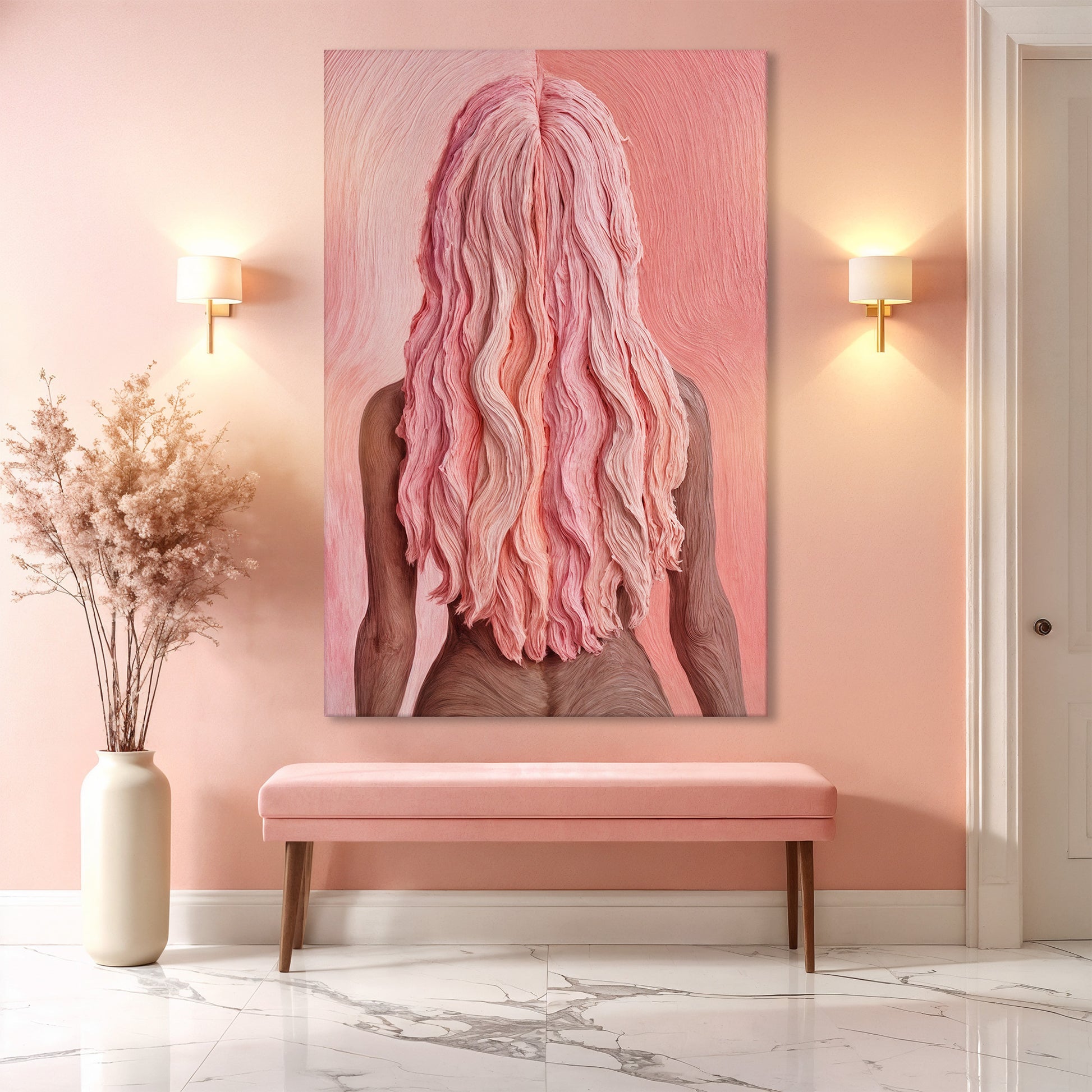 Pink Woman in Coral Abstract Wall Art