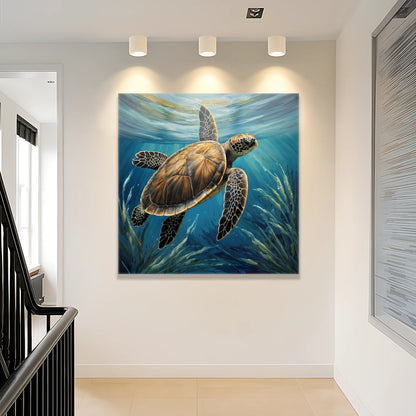 Turtle In Seagrass Coastal Wall Art
