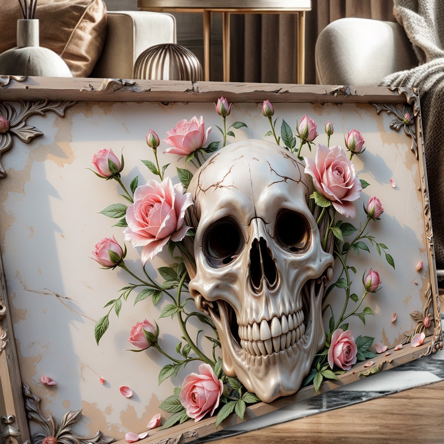 3D Rose And Skull Wall Art V