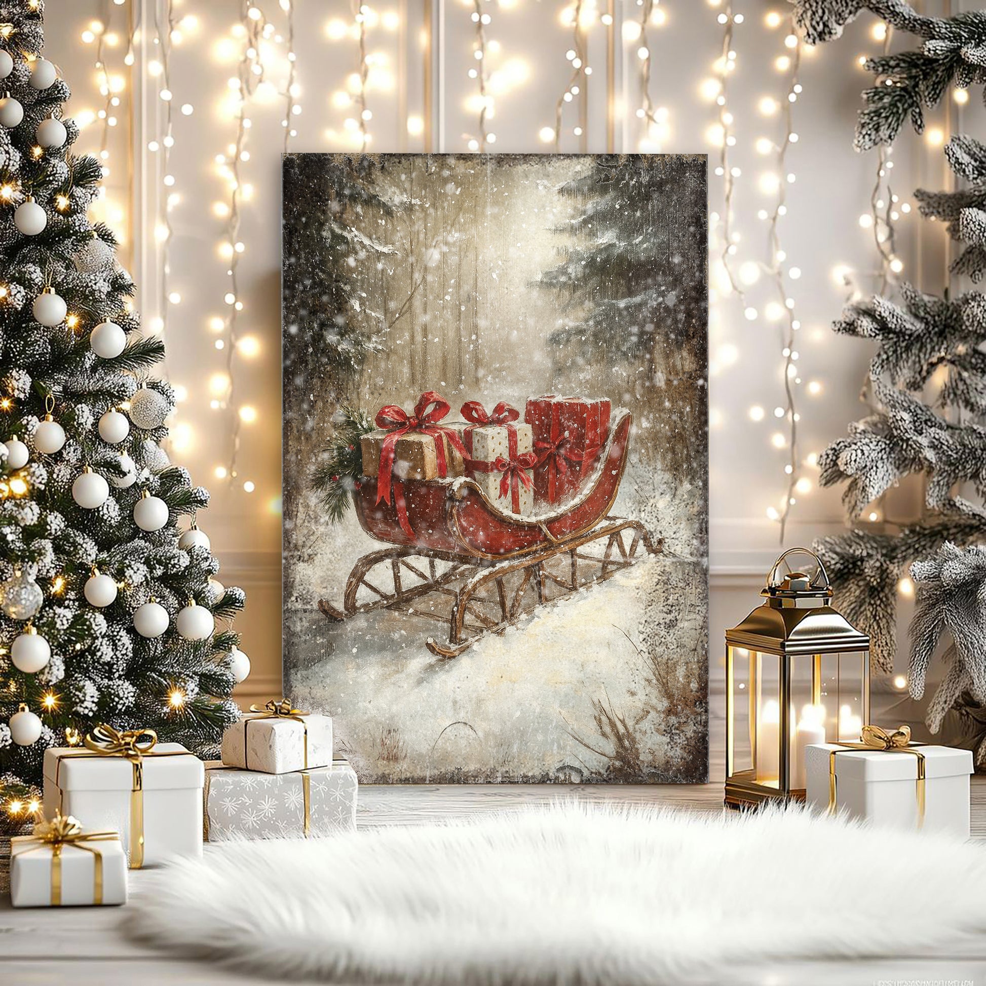 Vintage Christmas Sleigh Sled Wall Art VII