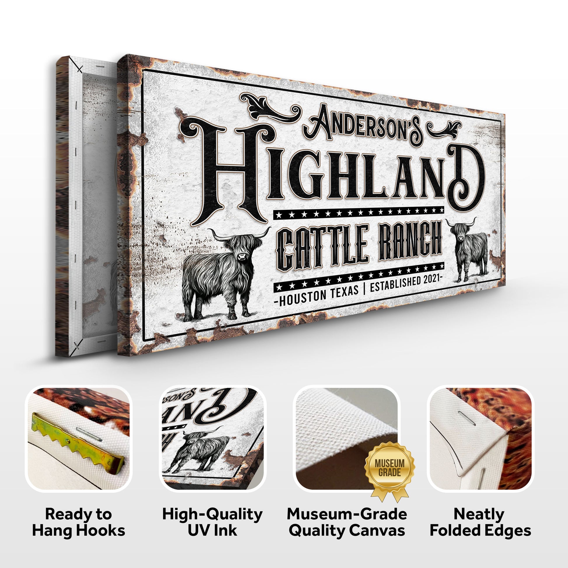 Personalized Highland Cattle Ranch Sign II Specs - Image by Tailored Canvases