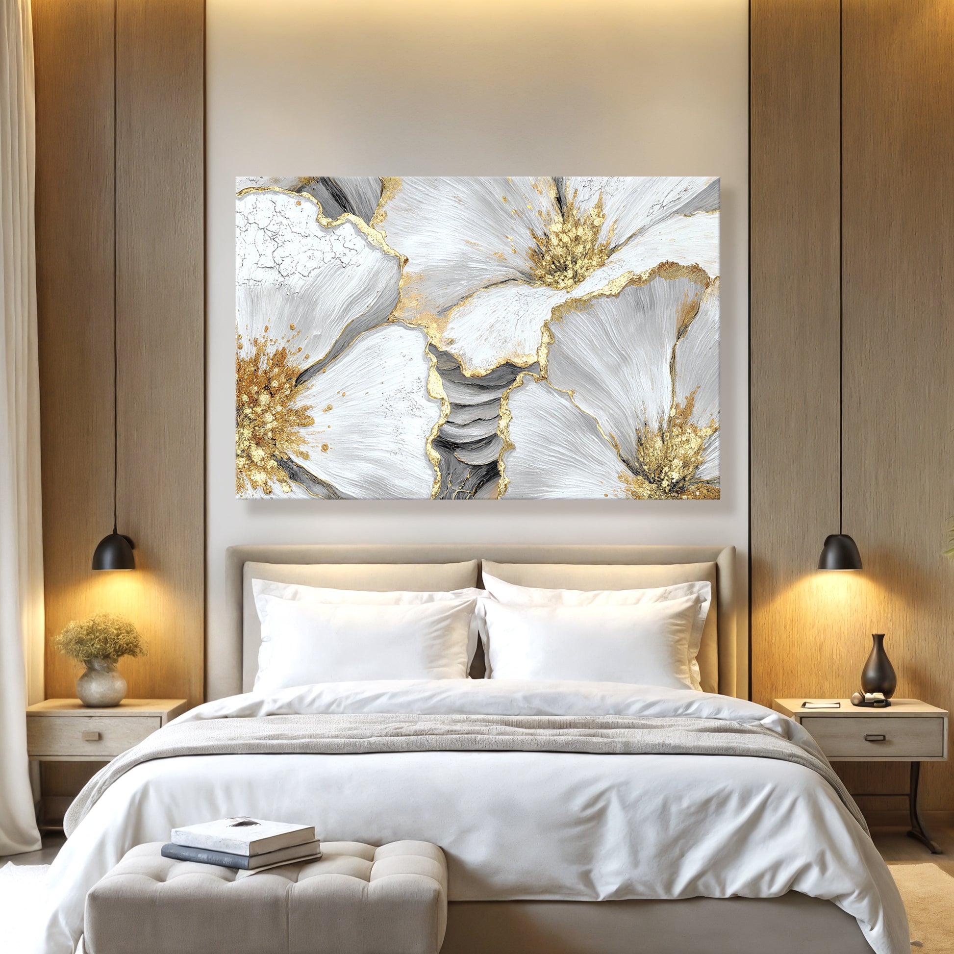 Golden Bloom Abstract Wall Art