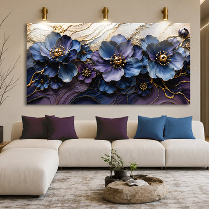 Sapphire & Gold Floral Symphony Wall Art