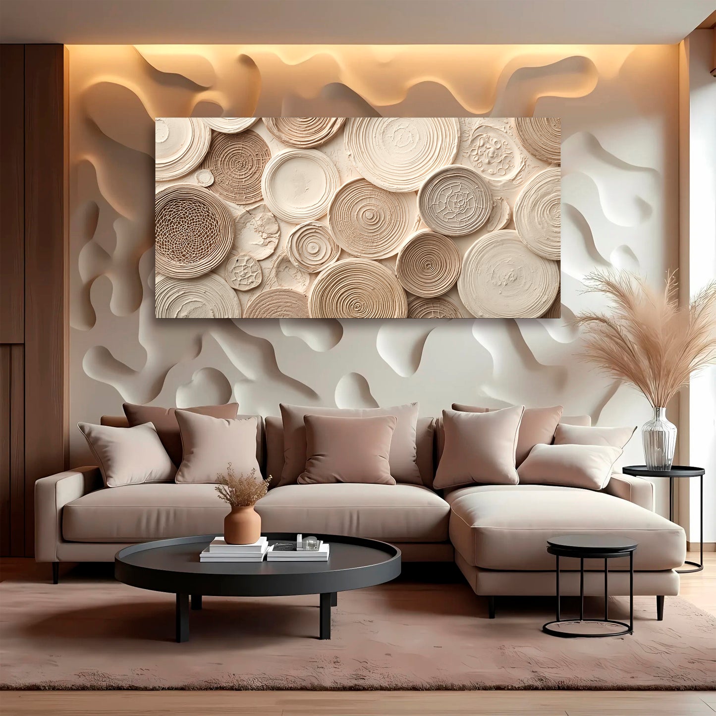 Beige Mirage Rings Abstract Wall Art
