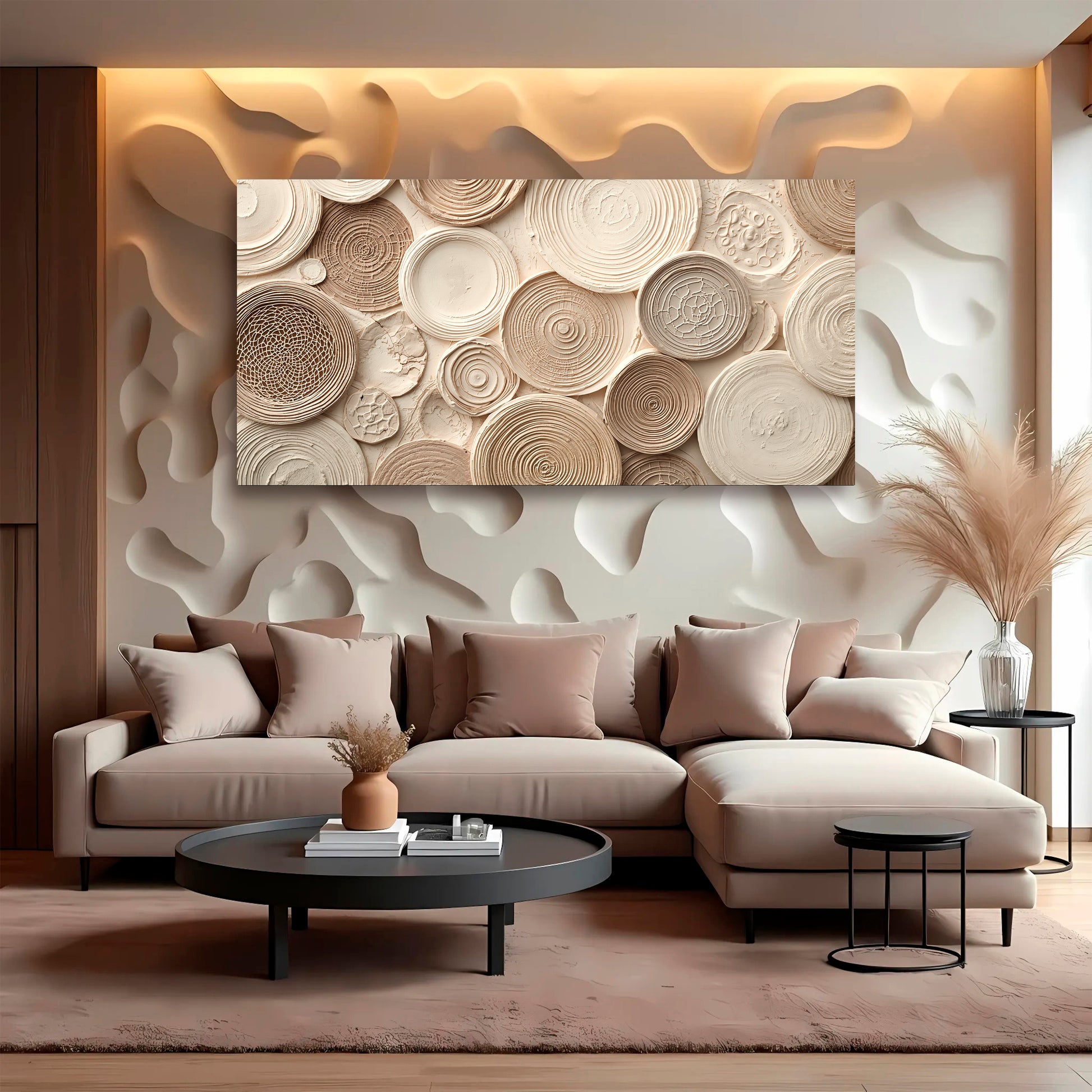 Beige Mirage Rings Abstract Wall Art