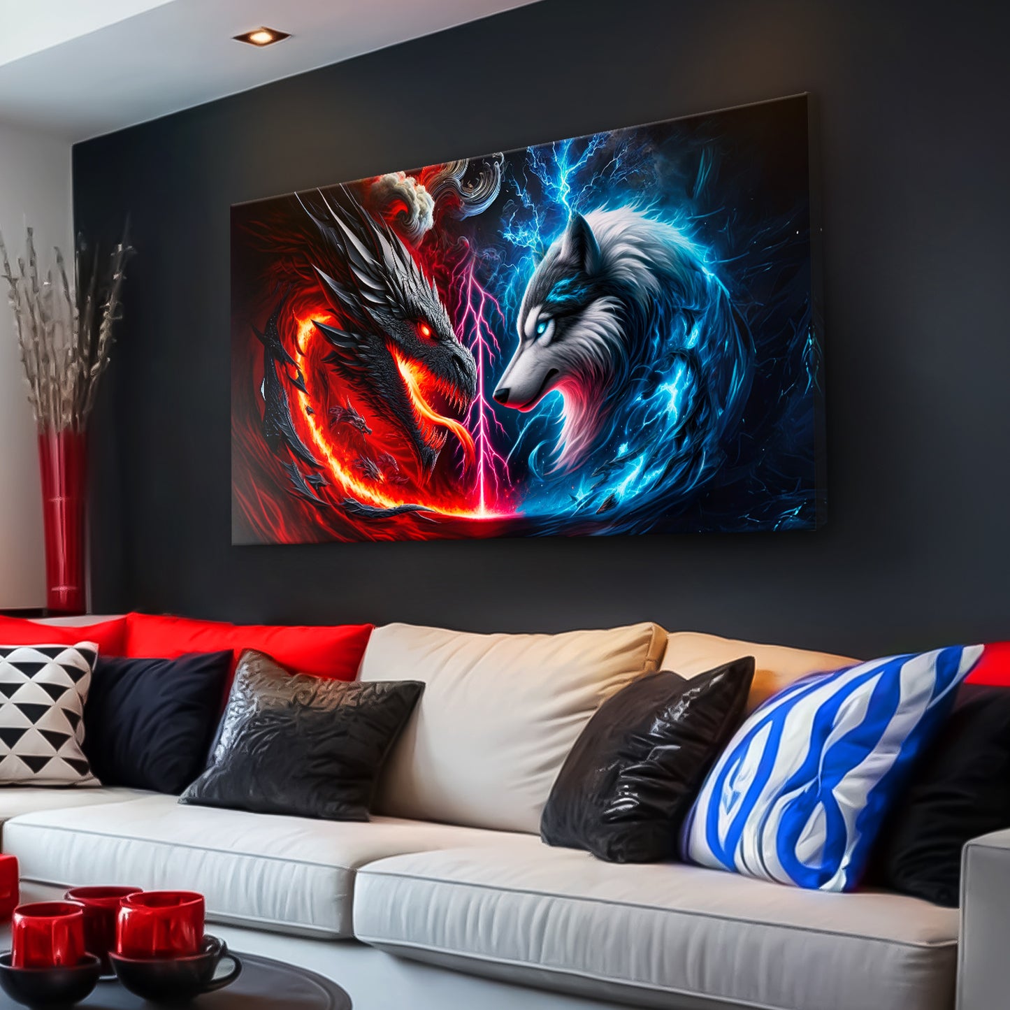 3D Dragon and Wolf Wall Art VI