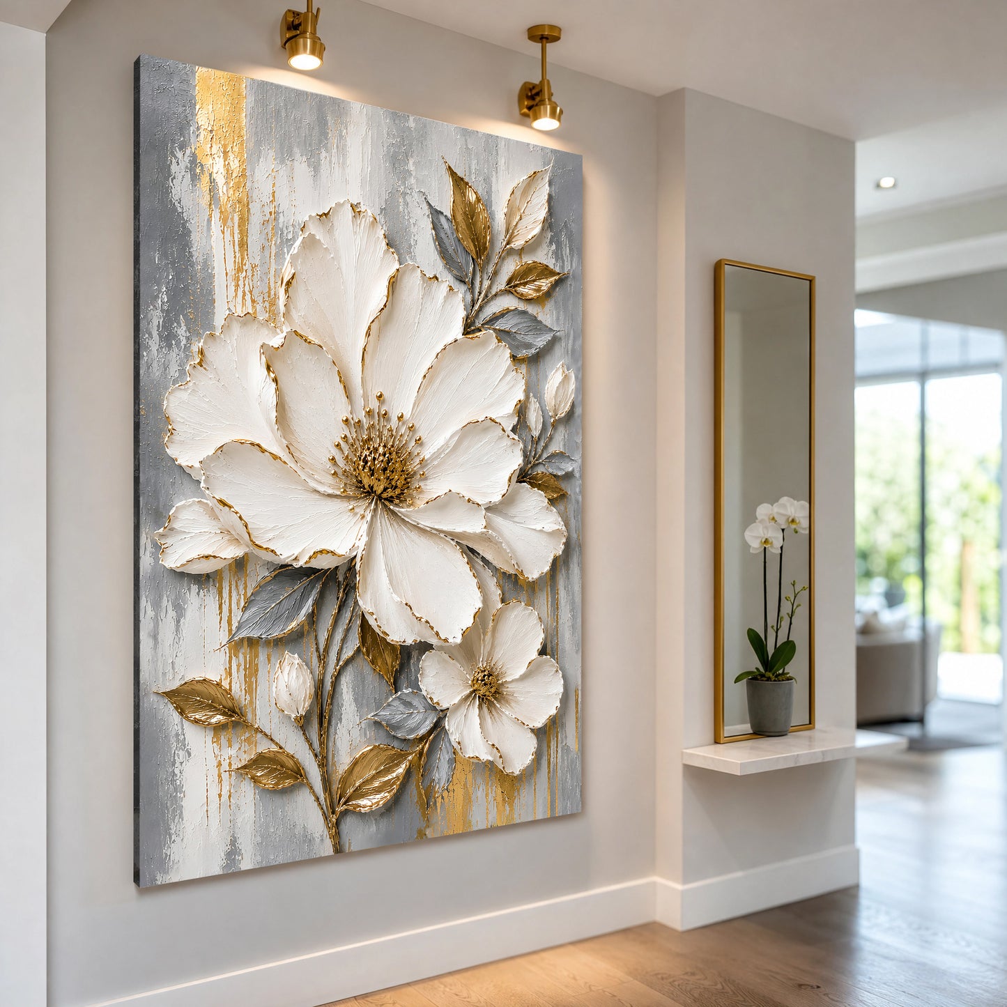 Golden Ivory Blossom Wall Art