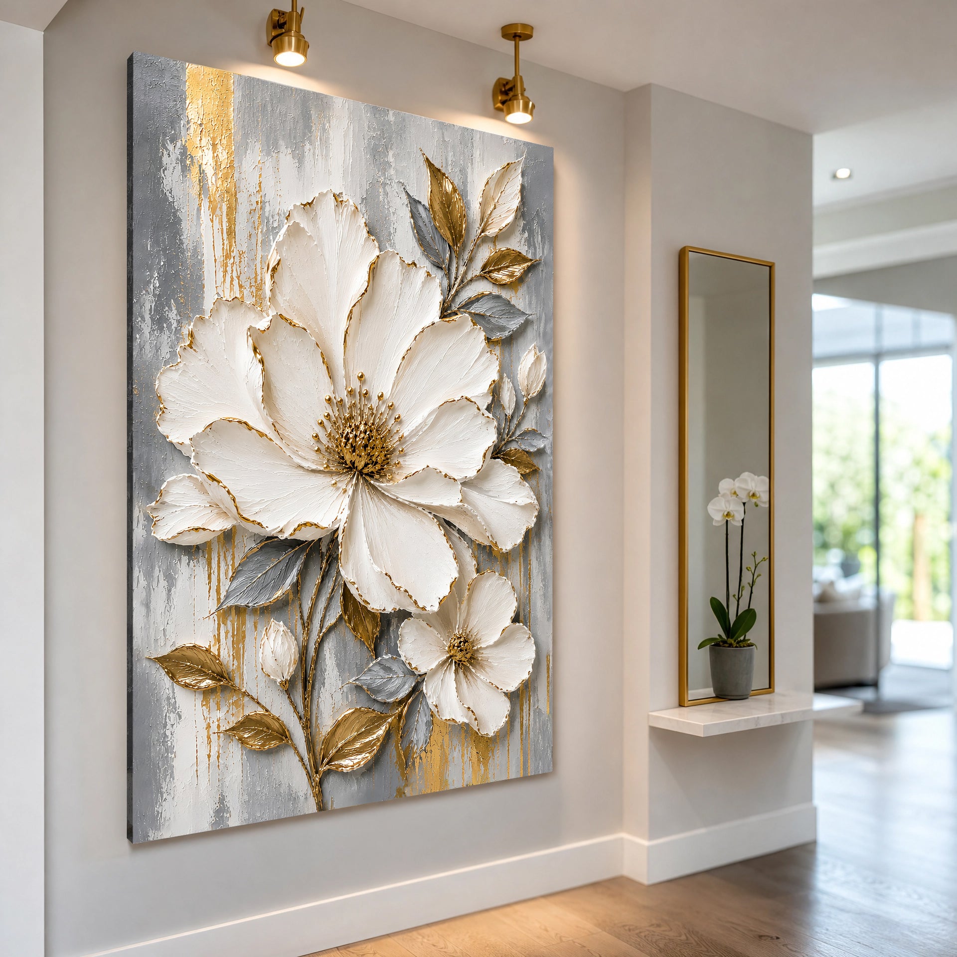 Golden Ivory Blossom Wall Art