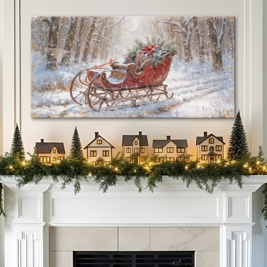 Vintage Red Sleigh Christmas Wall Art