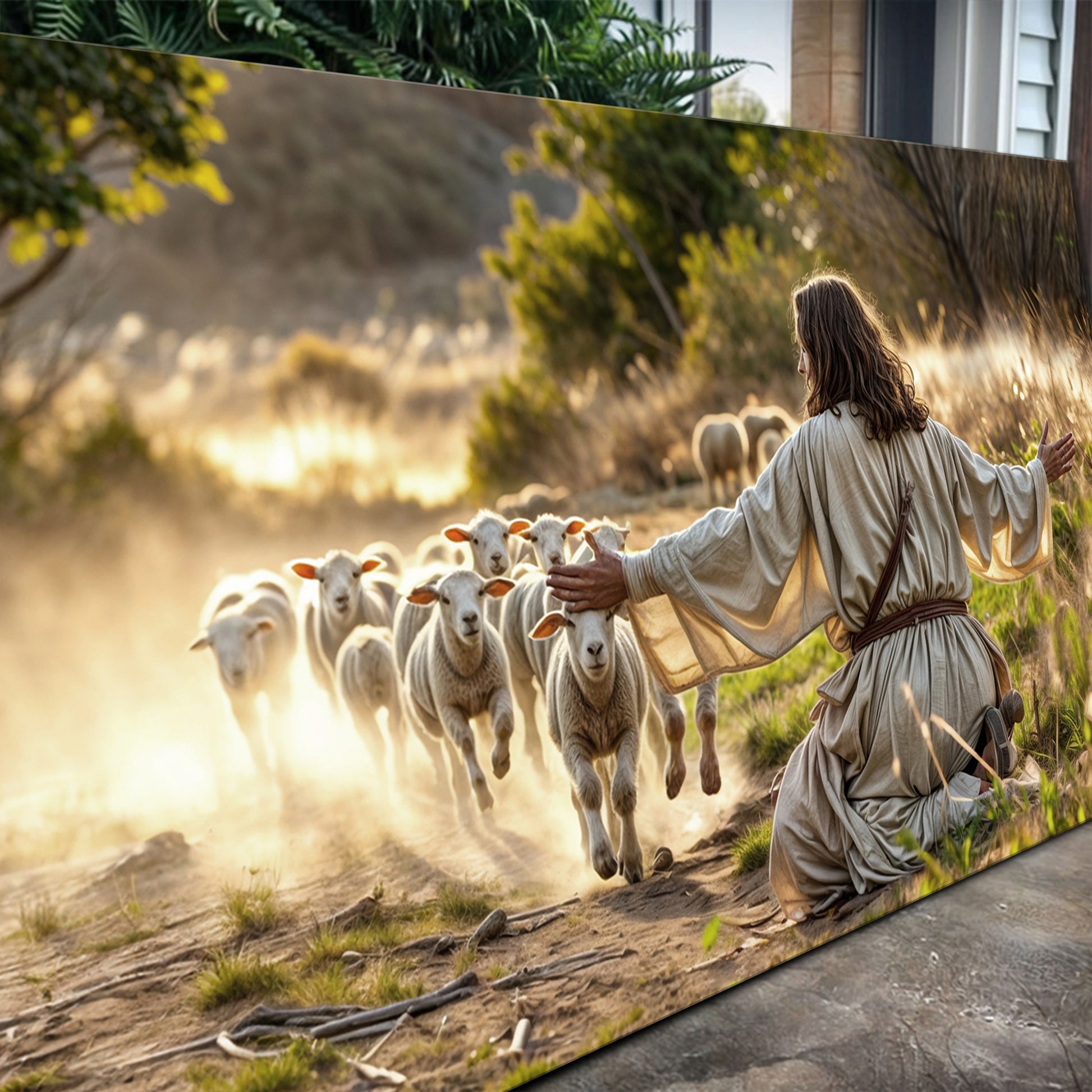 Jesus Protects The Lamb From Wolves Faith Wall Art VIII