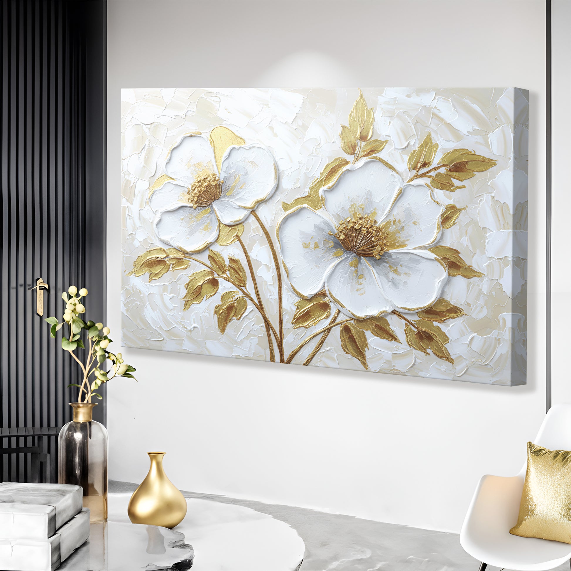 Golden Blossom Abstract Wall Art