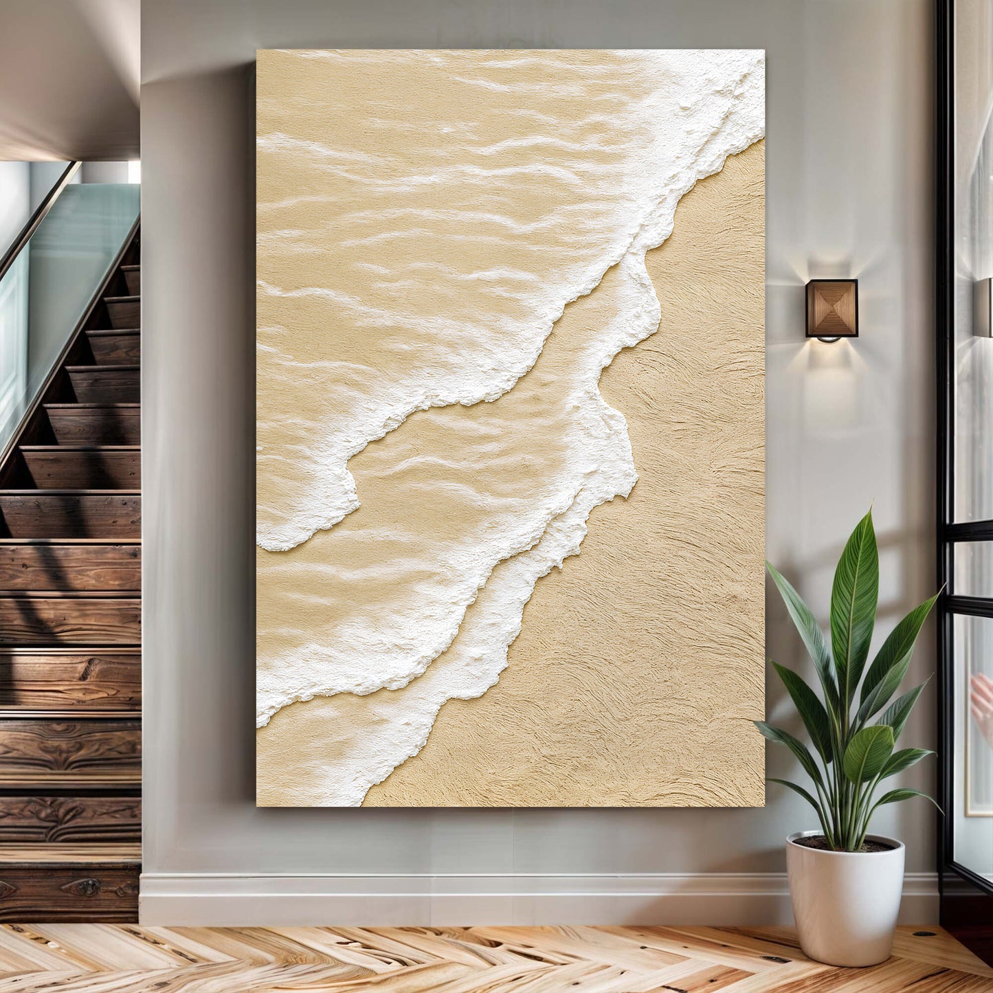 White Waves on Brown Sand Wall Art