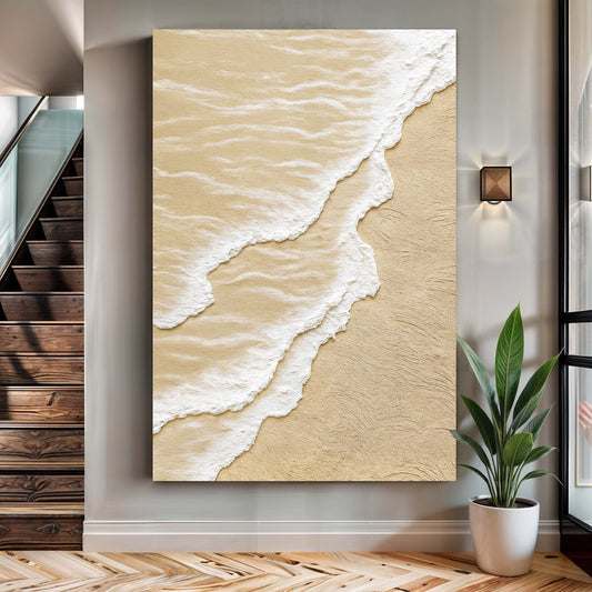 White Waves on Brown Sand Wall Art
