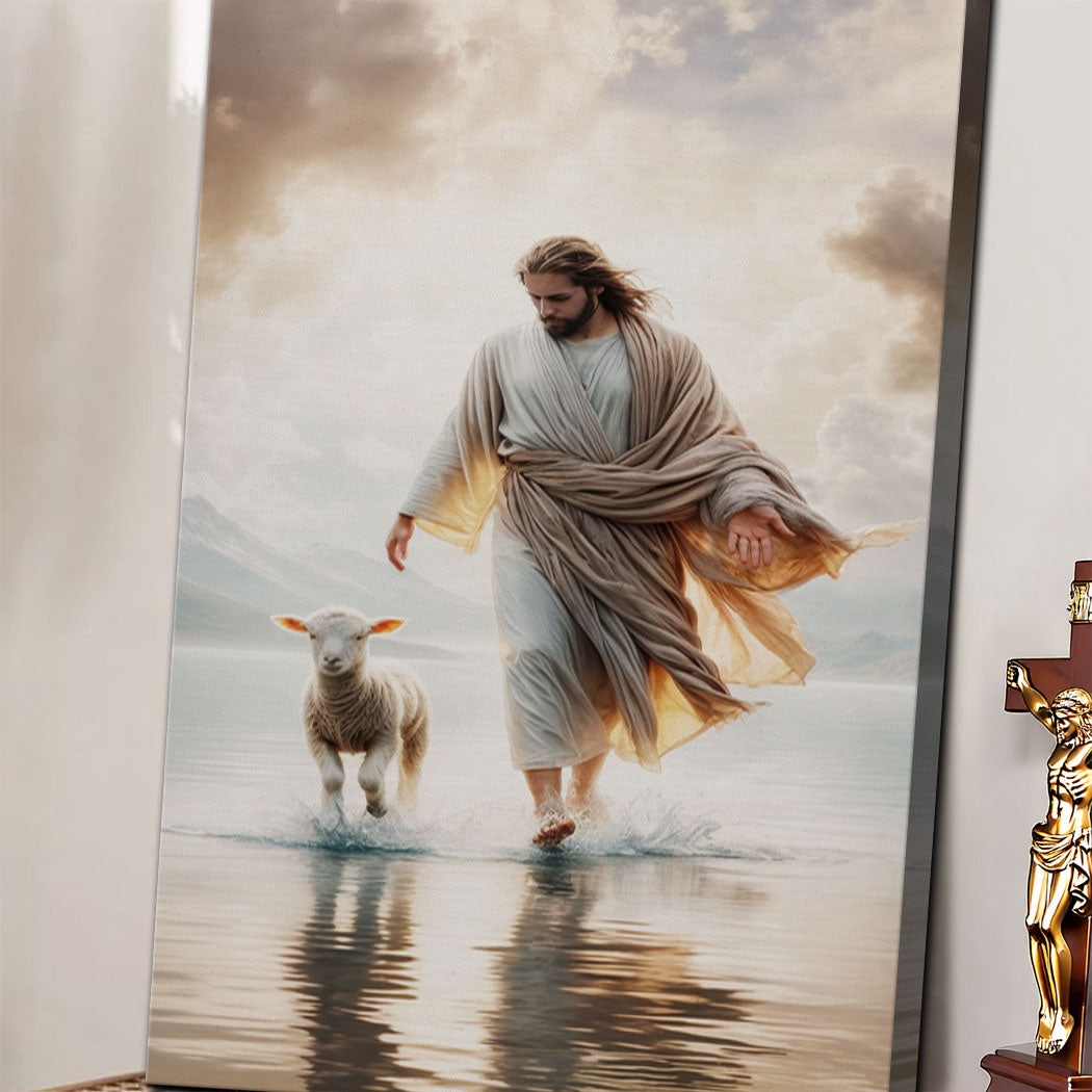 Jesus Protects The Lamb From Wolves Faith Wall Art XIII