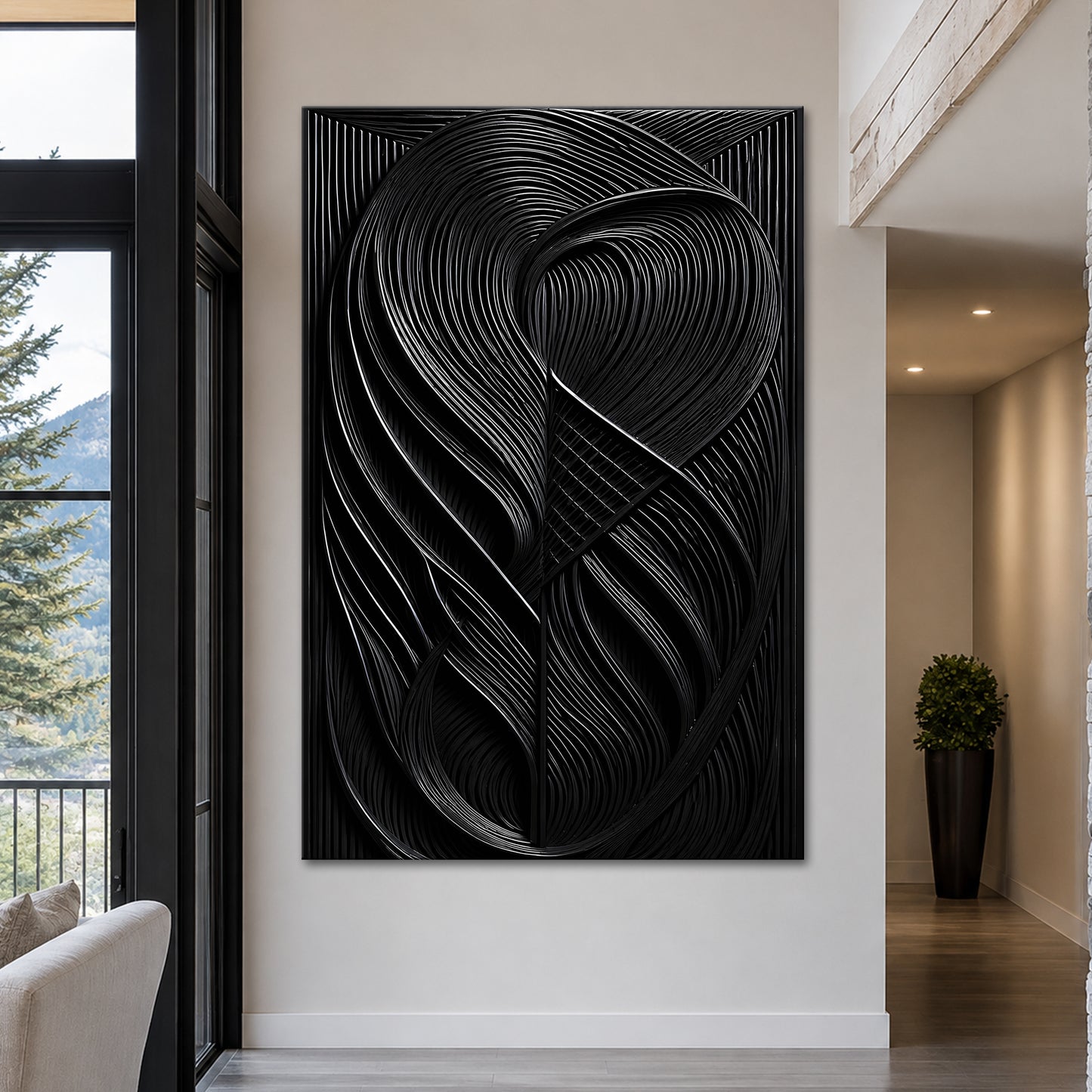 Modern Black Waves Wall Art