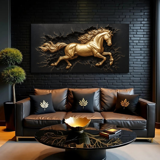 3D Celestial Gold Stallion Wall Art