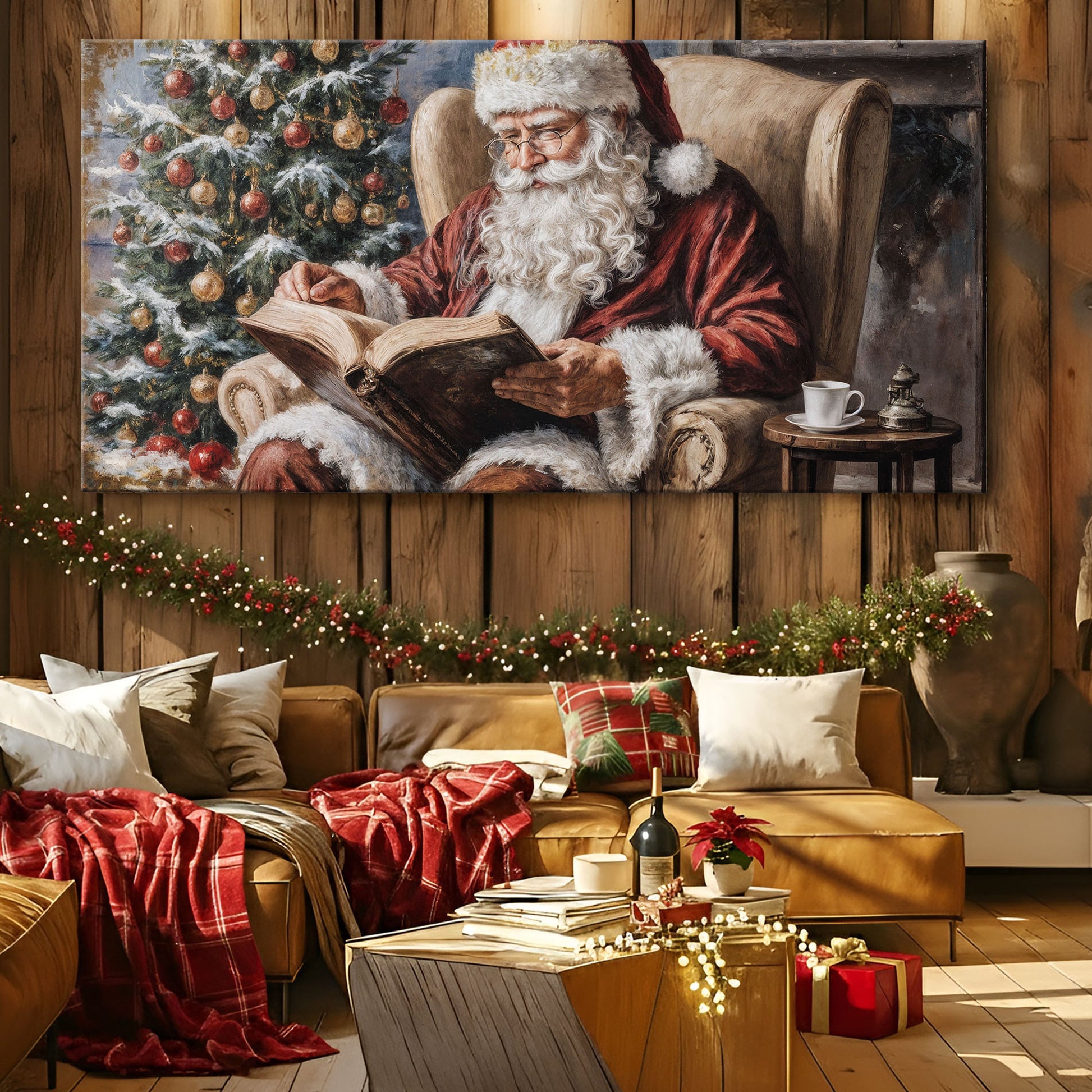 Vintage Santa Claus Reading Christmas Wall Art