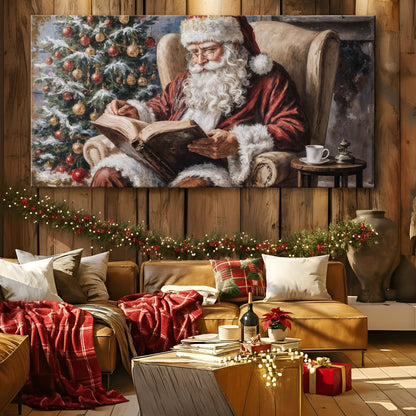 Vintage Santa Claus Reading Christmas Wall Art