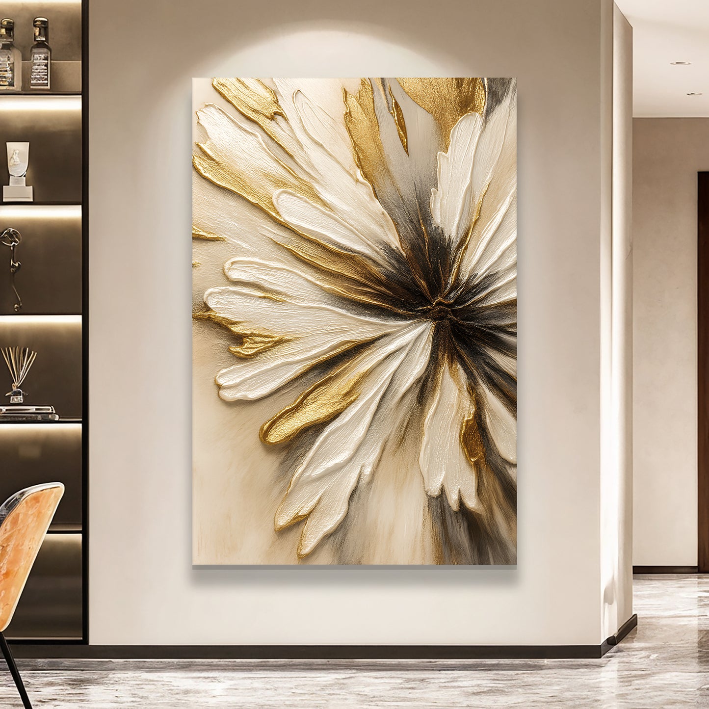 Golden Floral Abstract Wall Art