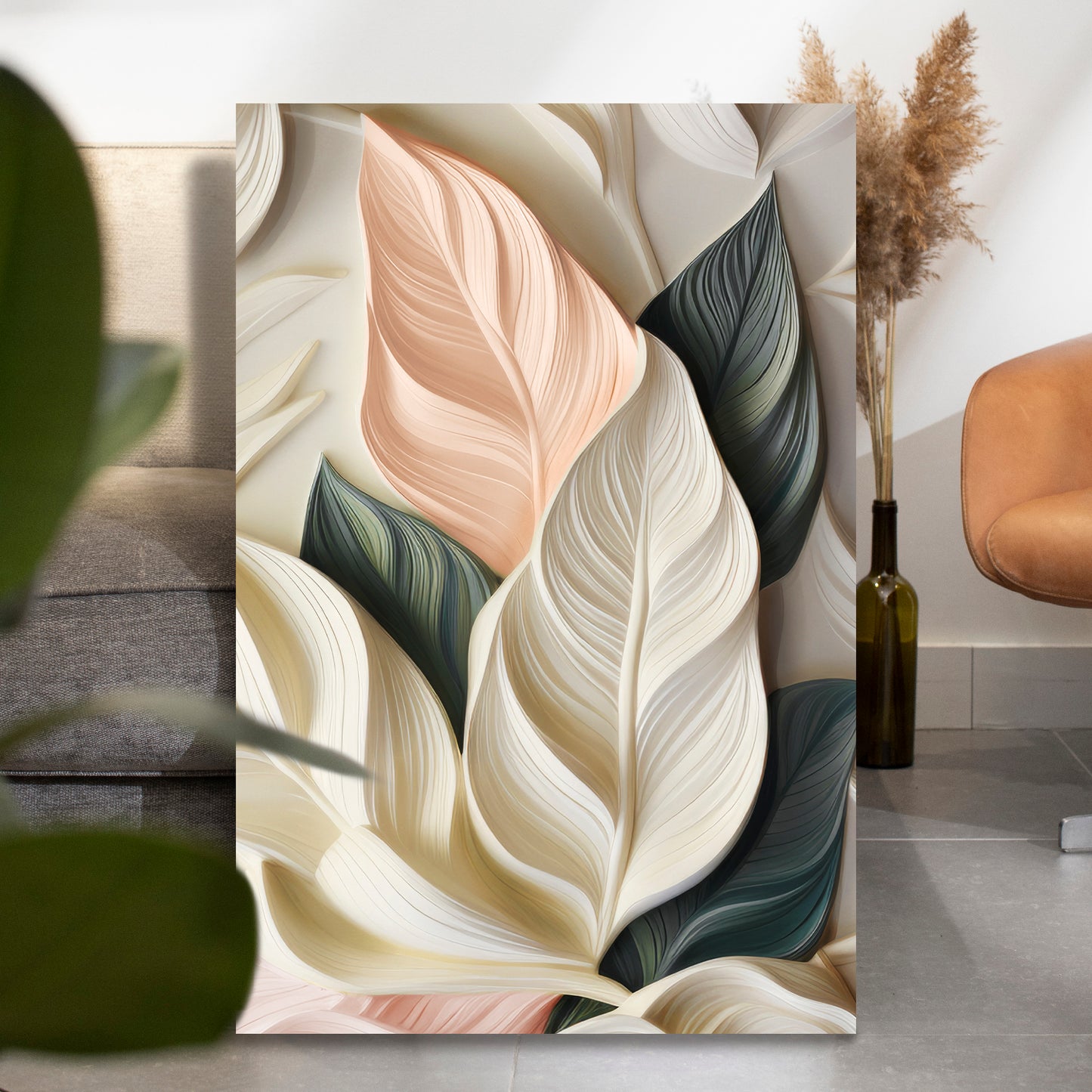 Elegant 3D Pastel Leaf Wall Art