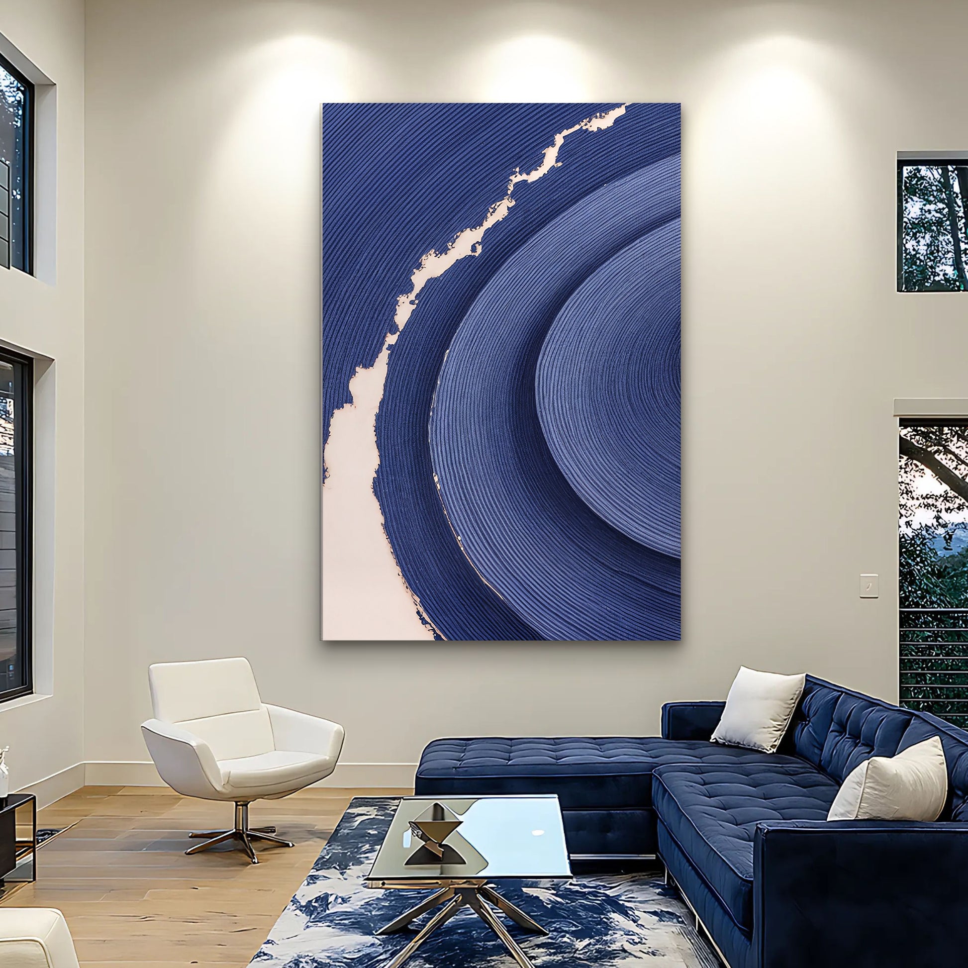 Navy Blue Acrylic Abstract Wall Art