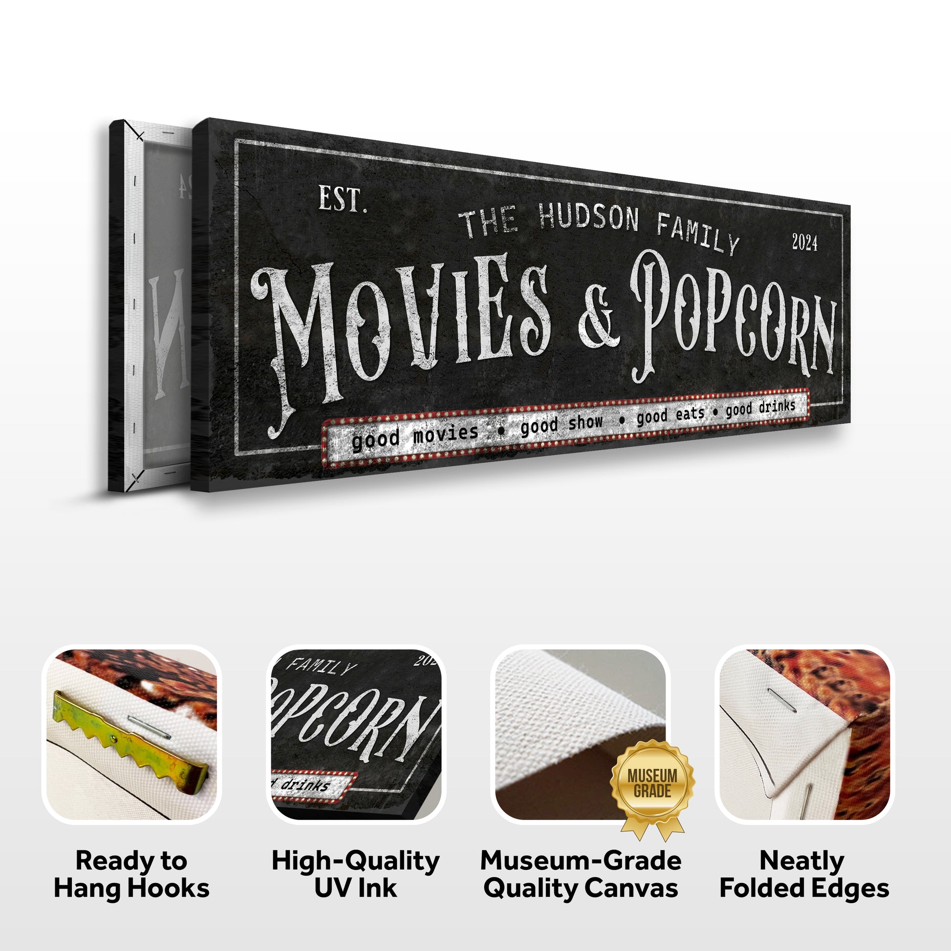 Personalized Movies & Popcorn Sign II Specs - Image by Tailored Canvases