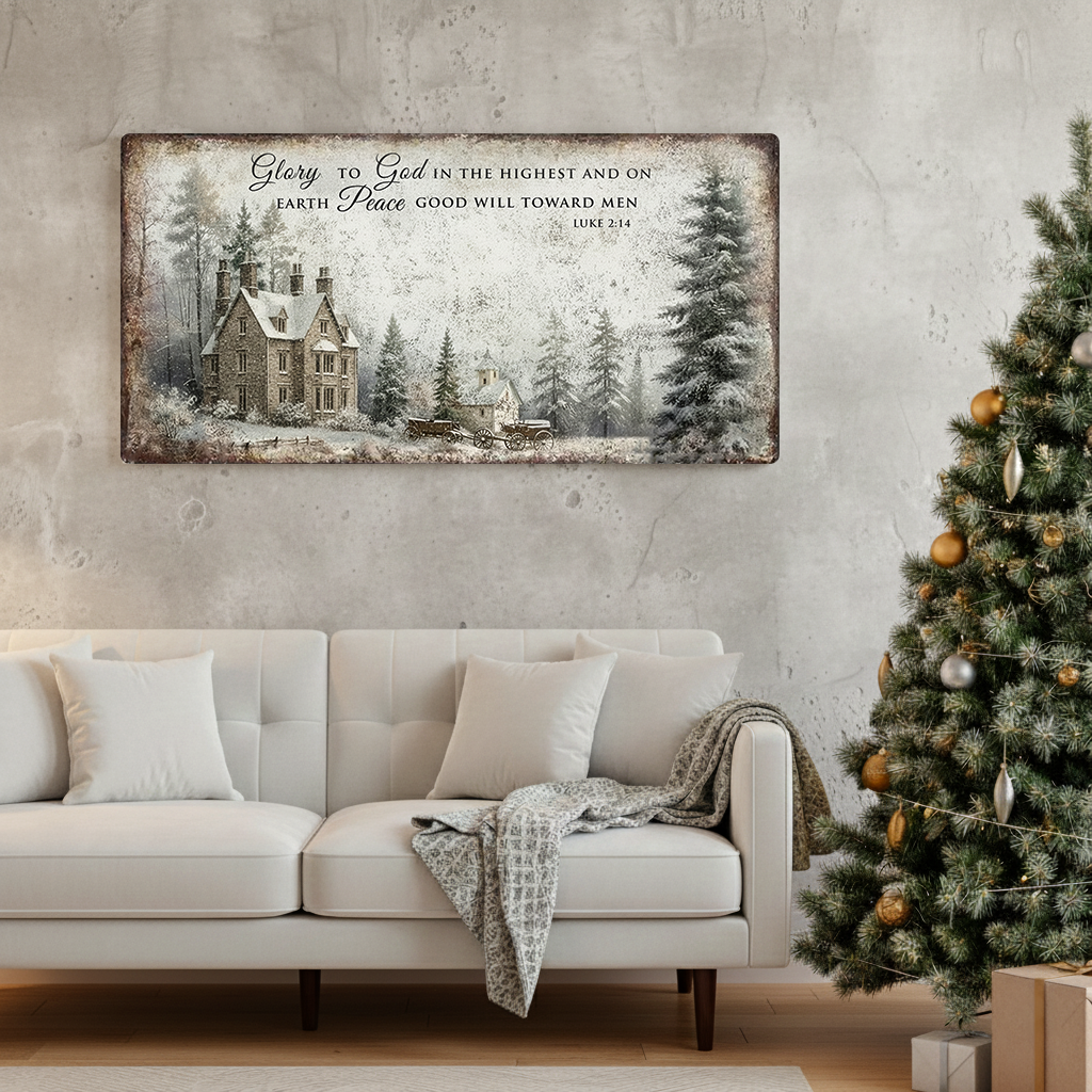 Luke 2:14 Vintage Christmas Wall Sign