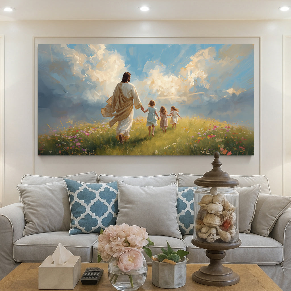 Heavenly Stroll Children and Christ Faith Wall Art